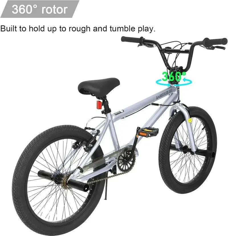WEIZE 20-Inch BMX Bike – Durable Freestyle Stunt Bicycle for Kids and Adults, All-Terrain Ready