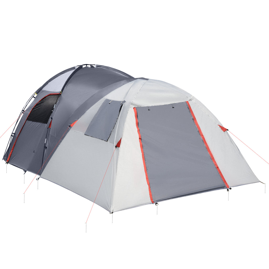 Outsunny Campingzelt für 4-5 Personen, zwei Innenräume, herausnehmbare Bodenmatte, grau, 4,90 x 2,50 x 1,85 m