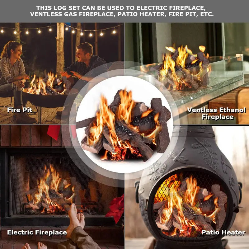 Ventless Ceramic Gas Fireplace Log Set – Realistic 9 or 10-Piece Assembly