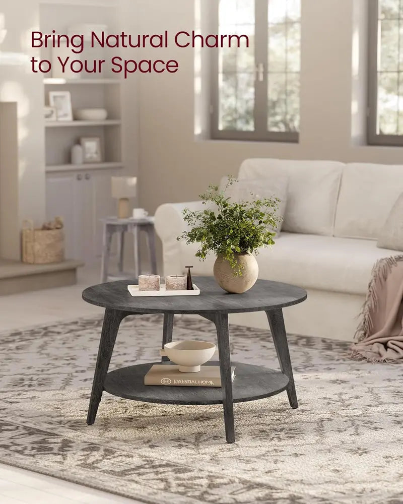 VASAGLE 2-Tier Round Coffee Table – Space-Saving Living Room Storage Table (31.5″ x 17.7″)