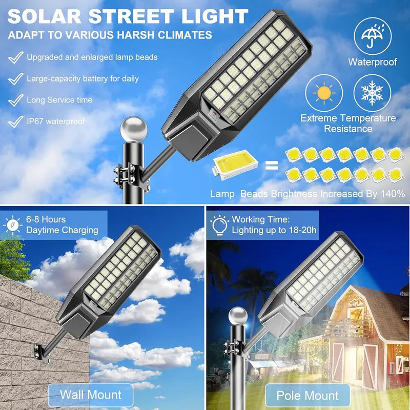 SolarBright 8000W Solar Street Light 2-Pack, 600000 Lumens, Dusk-to-Dawn, Waterproof, Energy-Efficient, 3-Year Warranty