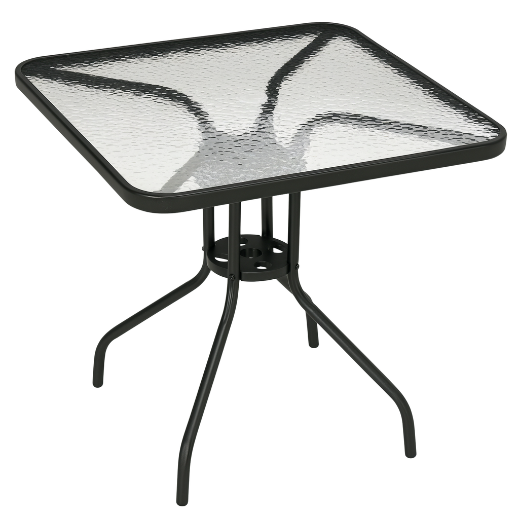 Outsunny Gartentisch Abnehmbar Metall 76x76 cm Wetterfest Balkontisch mit Schirmloch, rutschfest Schwarz