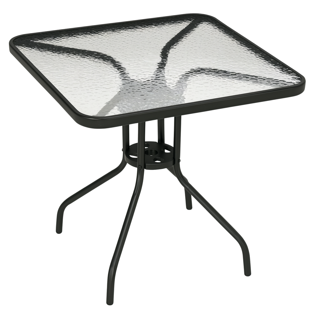 Outsunny Gartentisch Abnehmbar Metall 76x76 cm Wetterfest Balkontisch mit Schirmloch, rutschfest Schwarz