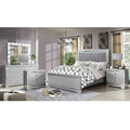 Seleena Glam Tufted Bedroom Set – 5-Piece Silver-Wood Panel Collection with USB Charging Ports