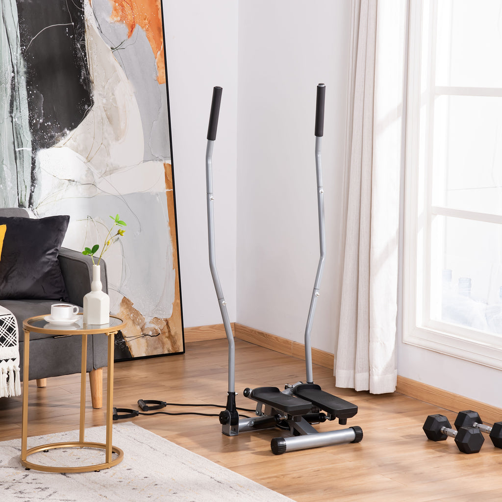 HOMCOM Stepper mit Griffen und Extensoren Fitnessgerät mit LCD-Display aus Stahl ABS 54 x 40 x 135 cm Schwarz und Silber