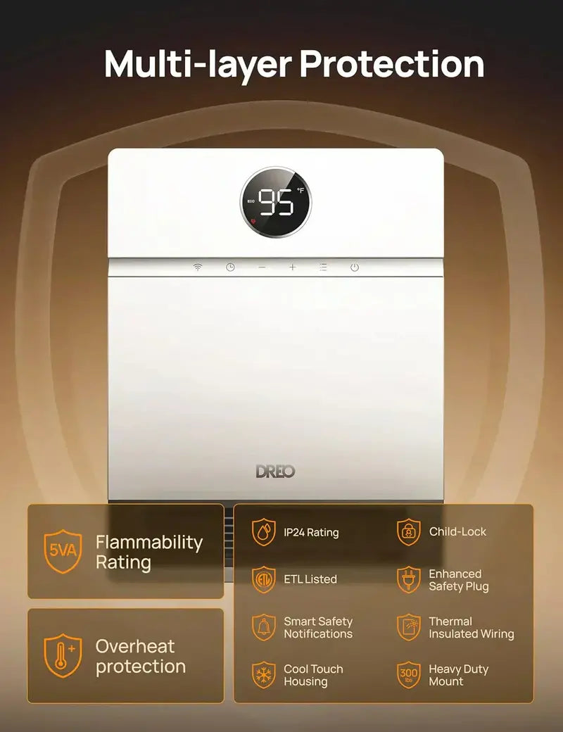 Wall-Mounted Smart Space Heater: Indoor Electric Heater with Adjustable Thermostat & Remote