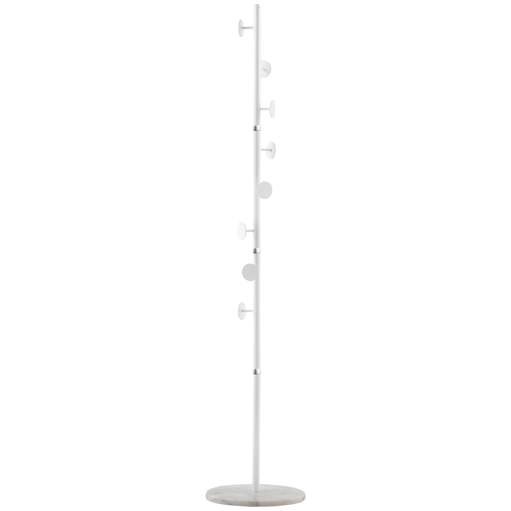 HOMCOM Albero Kleiderständer aus Stahl mit 8 Haken und rundem Marmorsockel, 35x35x170 cm, Weiß