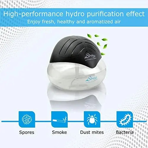 Sirena Twister Air Purifier & Water Filter – Black – Essential Oil Diffuser & LED Night Light – Smoke & Pet Odor Remover for Home & Office