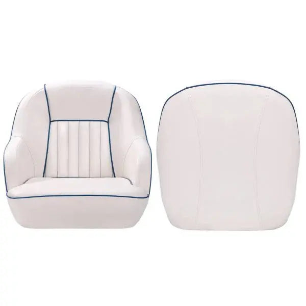 White & Blue Pontoon Boat Captain's Seat – Fold-Back Backrest, Cabin-Ready