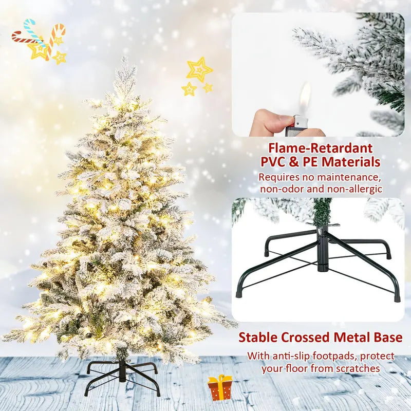 Snow-Flocked Pre-Lit Christmas Tree – Hinged PE/PVC Blend Branches