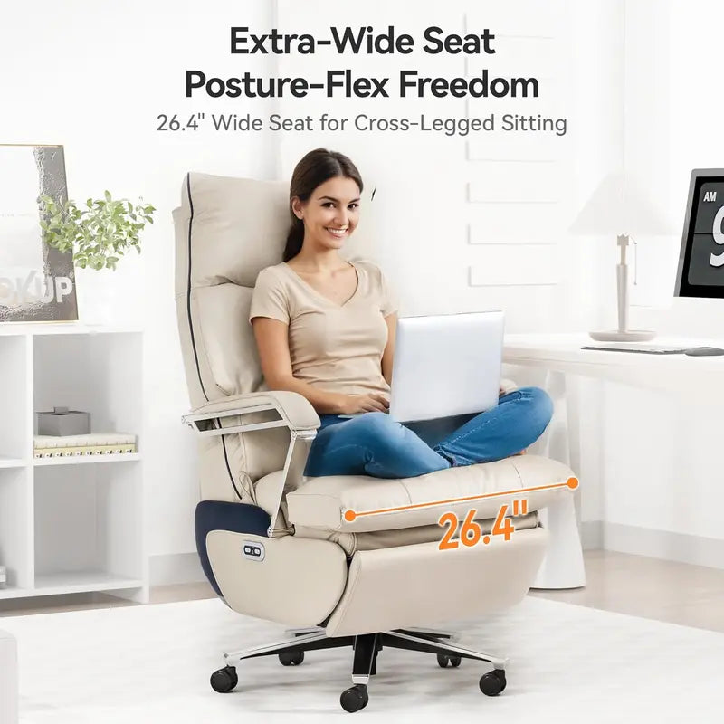 M80 Dual-Motor Executive Office Chair – Big & Tall Recliner with Footrest, Beige Fabric, 420-Lb Capacity