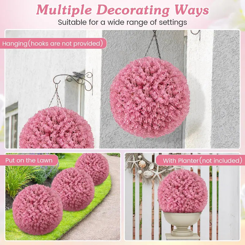 Set of Two 17.5-Inch Outdoor Artificial Topiary Balls – Pink Eucalyptus Faux Greenery