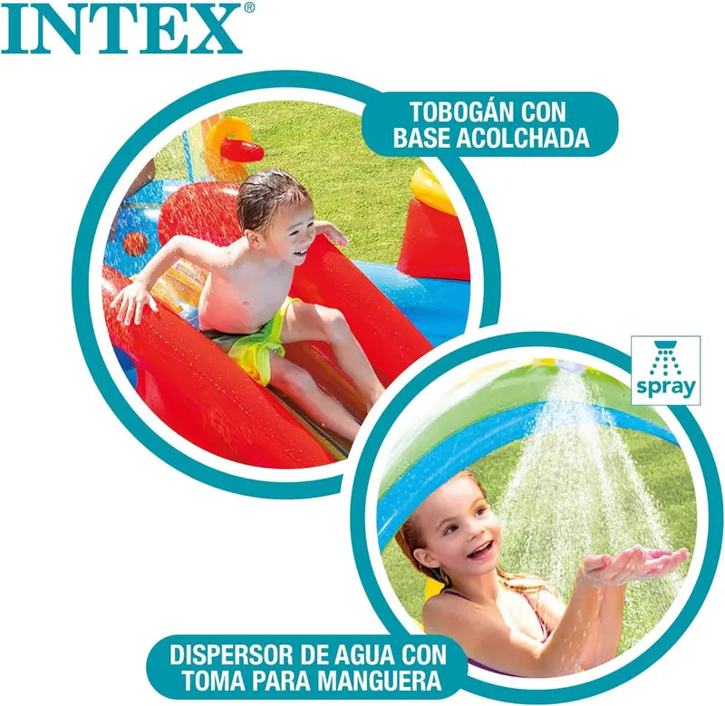 Intex Jungle Adventure Inflatable Play Center – 96″ x 78″ x 28″ Kiddie Splash Pool with Water Slide for Toddlers & Backyard Fun