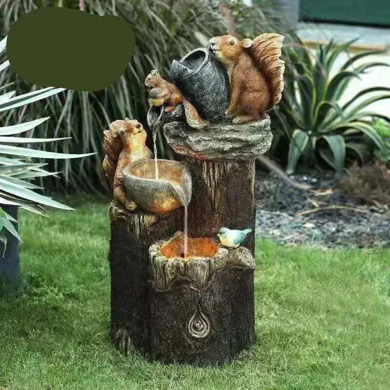 Lunaverde Solar-Powered Garden Fountain Statue – Duck & Squirrel Design with Warm LED Glow, Weatherproof Resin for Patio or Balcony