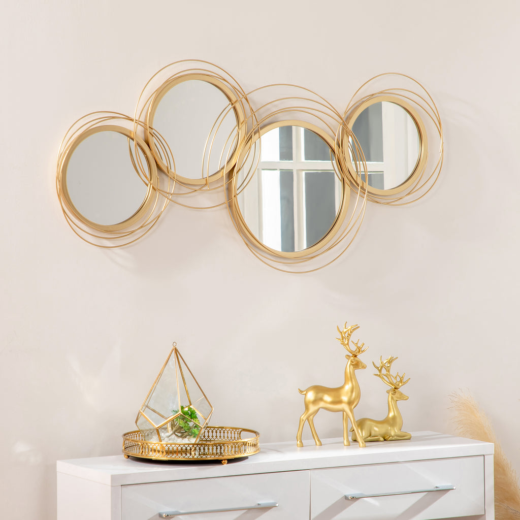 HOMCOM Spiegel-Set für Wanddekoration, Wandschmuck mit 4 runden Spiegeln, Wandspiegel, Flurspiegel,107 x 4 x 56 cm