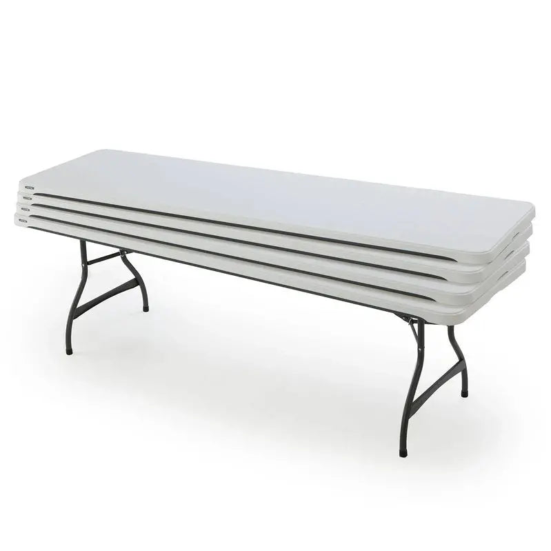Lifetime Commercial-Grade Stacking Folding Tables – 4-Pack, 8-Foot White Tables (Model 80344)