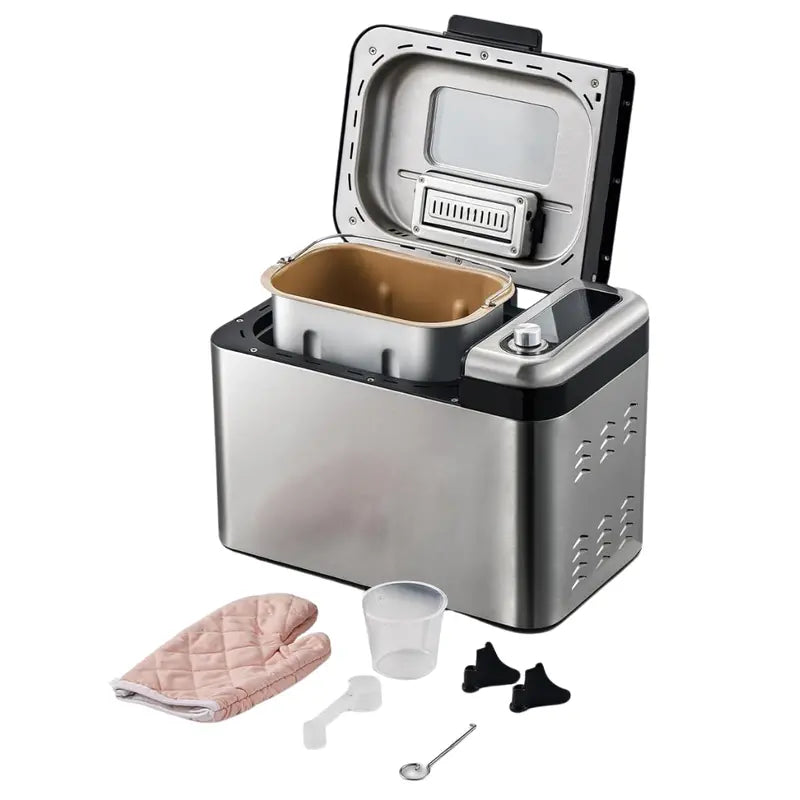 Silver Bread Maker with 15 Presets & Delay Timer – Large-Capacity Baking Appliance
