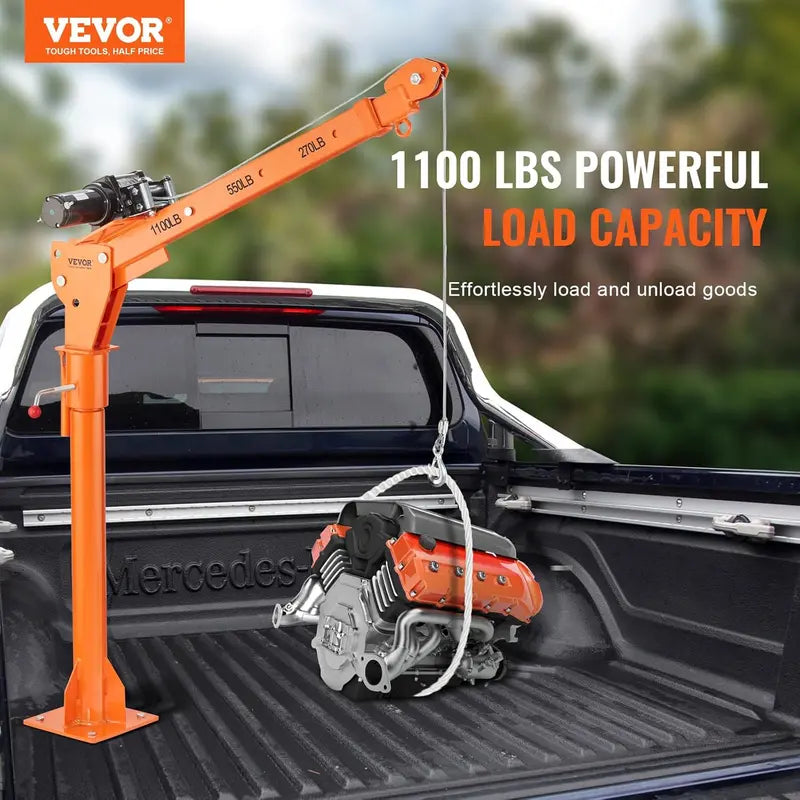 VEVOR 1100 lbs Electric Truck Crane, 360° Swivel, Adjustable Boom, Heavy-Duty Steel, Ideal for Construction & Factory