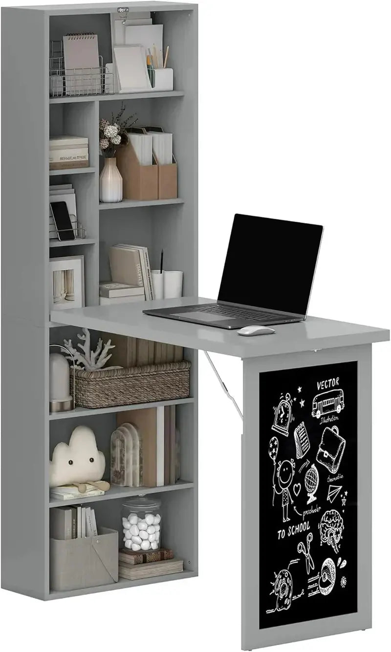 Wall-Mounted Folding Writing Desk – Space-Saving Convertible Workstation with Storage
