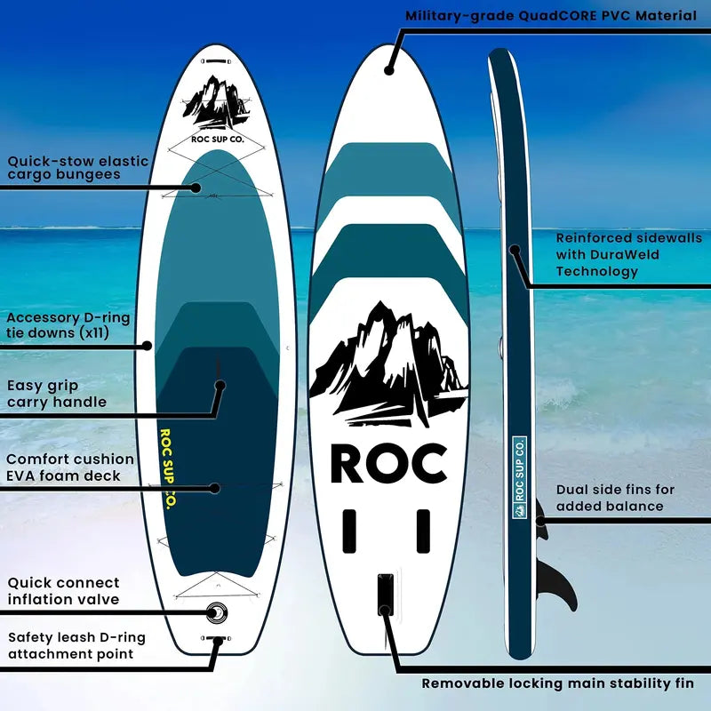 Roc 10'6″ Inflatable Stand-Up Paddle Board – Stable All-Around SUP for Beginners & Experts