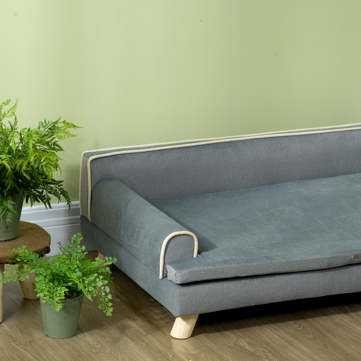 PawHut Skandinavisches Design-Sofa für Hund und Katze mit weichem abnehmbarem Kissen und massiven Holzbeinen 100 x 62 x 32 cm grau