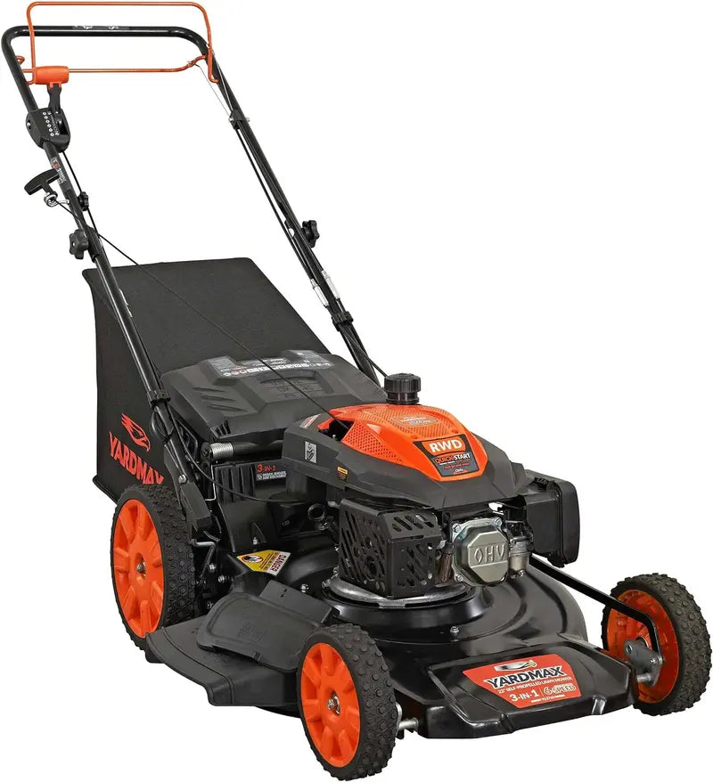 YARDMAX 22-Inch Gas-Powered Self-Propelled Lawn Mower – 201cc Engine, 6-Speed CVT Transmission, Rear-Wheel Drive, and 3-in-1 Cutting System