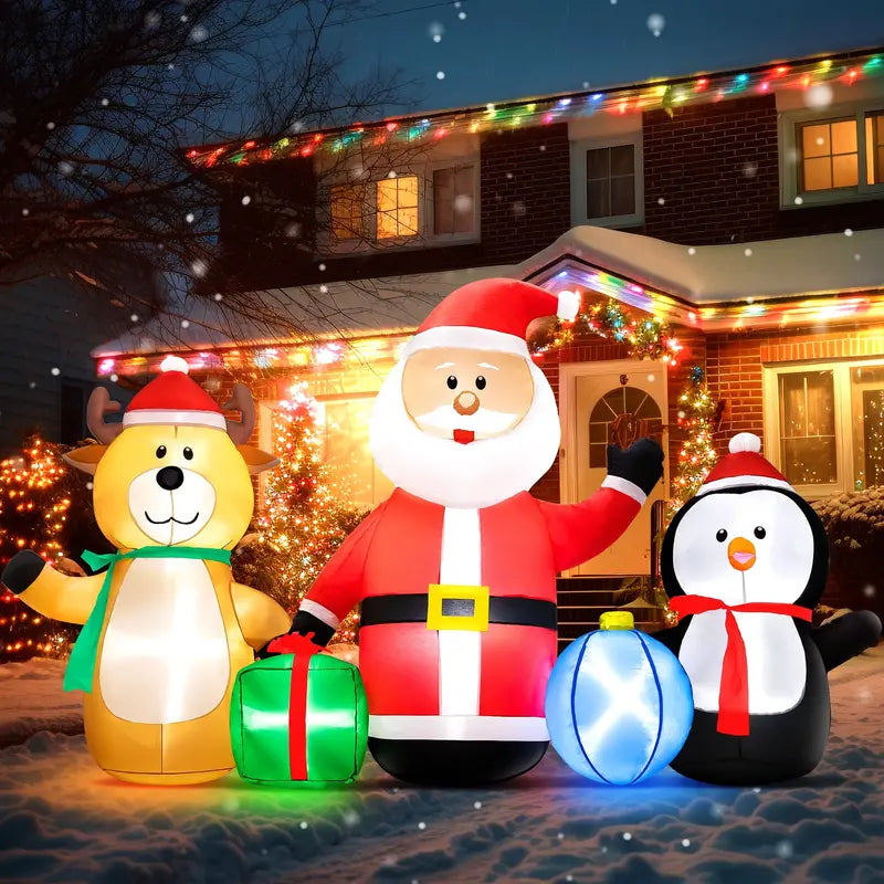 Vrilay 7.3ft Inflatable Santa Elk Penguin with LED Lights – Waterproof Outdoor Holiday Decoration