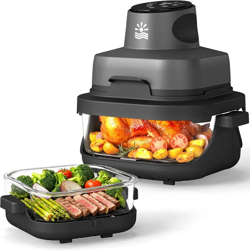 Rellytech Dual-Glass Air Fryer – 1500W, 4.2 qt Capacity with Stackable Containers
