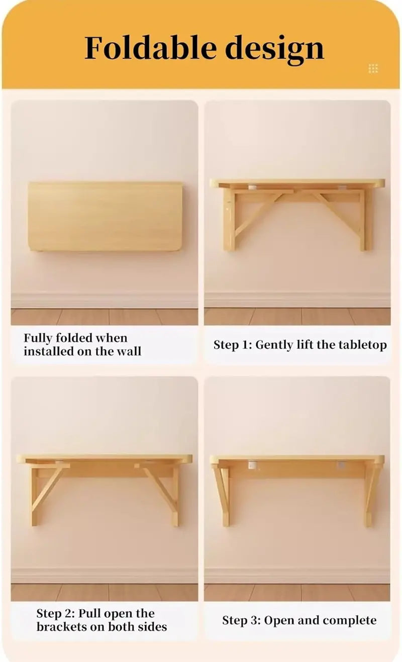 Wall-Mounted Solid Wood Folding Table (120 × 60 cm): Hidden, Space-Saving Surface for Kitchens, Studios, and Home Offices