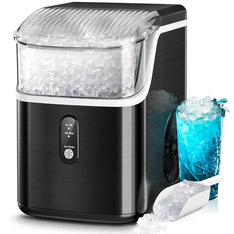 Kismile Silver Nugget Ice Maker – 35 lb/Day, Crushed Ice Option, One-Touch Controls, Self-Cleaning for Home Use
