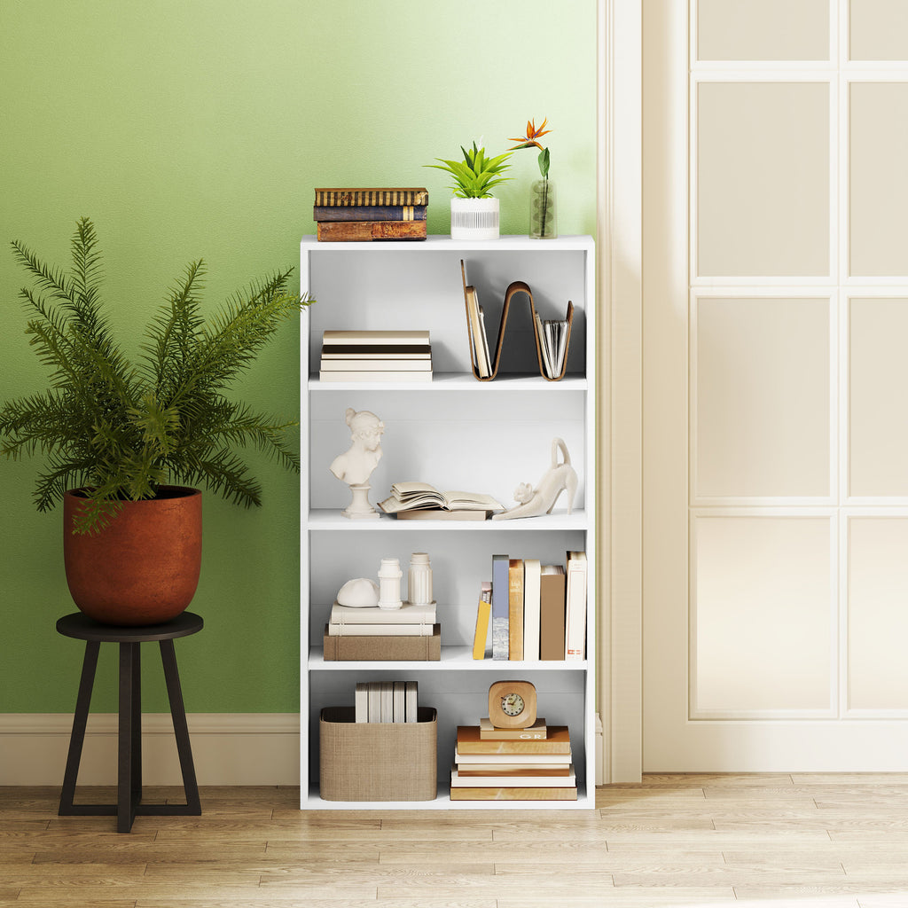 HOMCOM Bücherregal mit 4 Regalen und 2 Flexiblen Regalen, aus Holz, 60x24x115,5 cm, Weiß