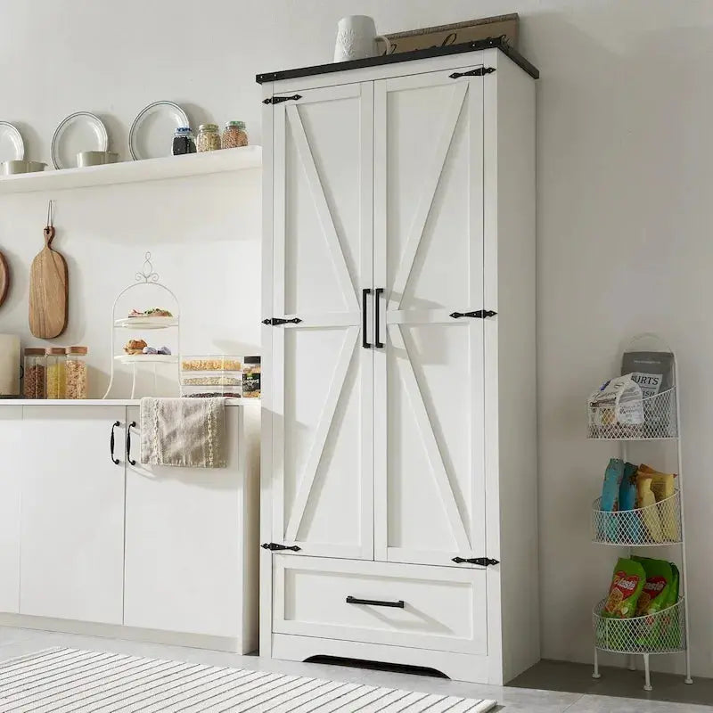 Rustic Farmhouse Pantry Cabinet with Wood Construction for Kitchen Storage