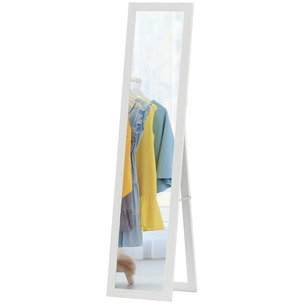HOMCOM Rechteckiger Standspiegel zum Aufhängen oder Aufstellen mit Holzrahmen für Wohnzimmer Schlafzimmer 37 x 155 cm Weiß