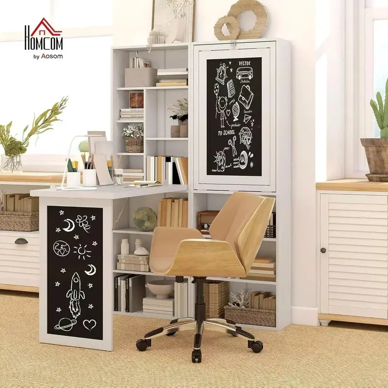 Wall-Mounted Folding Writing Desk – Space-Saving Convertible Workstation with Storage