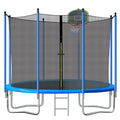 SEGMART 10Ft Kids Trampoline with Enclosure, Ladder & Basketball Hoop – Blue, Weather-Resistant Steel