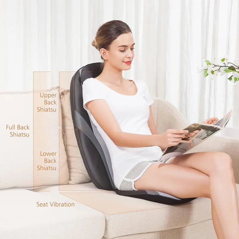 Snailax Heated Shiatsu Massage Cushion – Kneading Back and Seat Pad for Home or Office Use