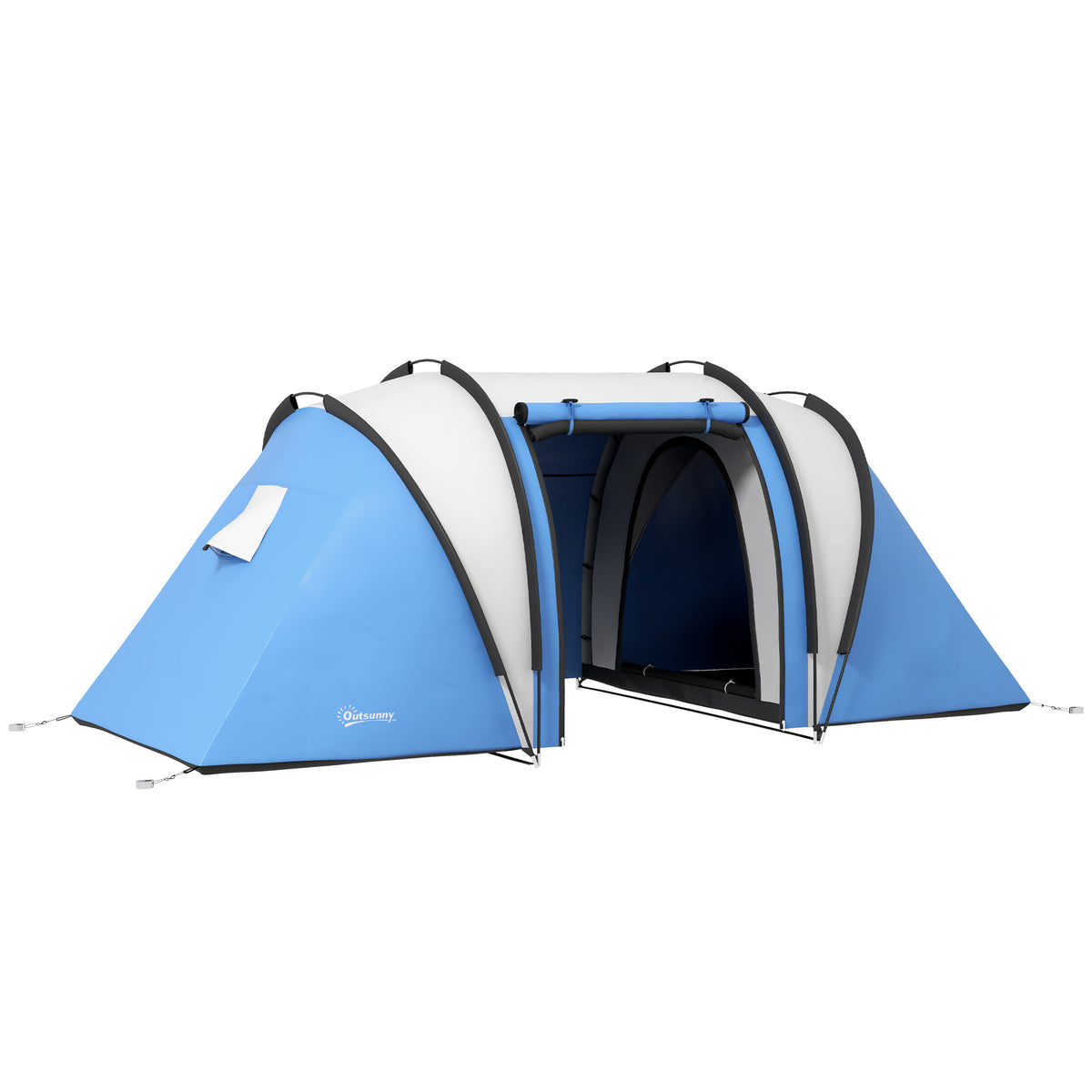 Outsunny Campingzelt für 4-5 Personen leicht wasserabweisend Familienzelt mit 3 Zimmer Seitentür Fenster Blau