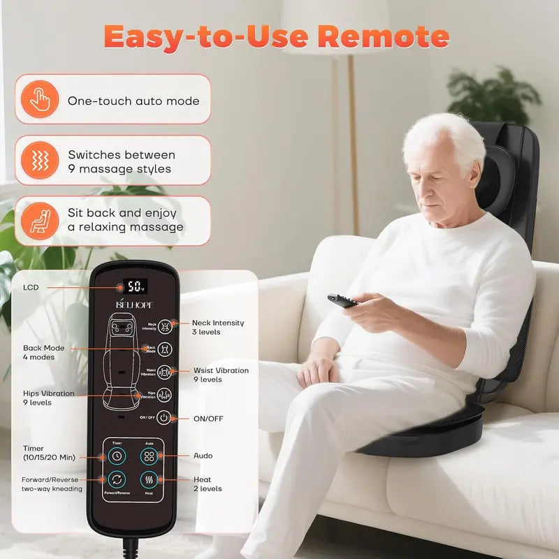 Shiatsu Back Massager with Heat – 4D Kneading Device for Office or Home Pain Relief