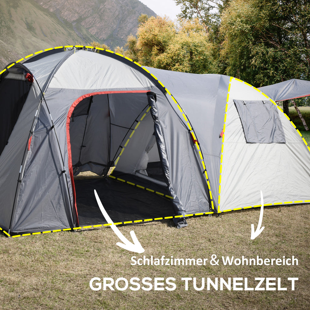 Outsunny Campingzelt für 4-5 Personen, zwei Innenräume, herausnehmbare Bodenmatte, grau, 4,90 x 2,50 x 1,85 m