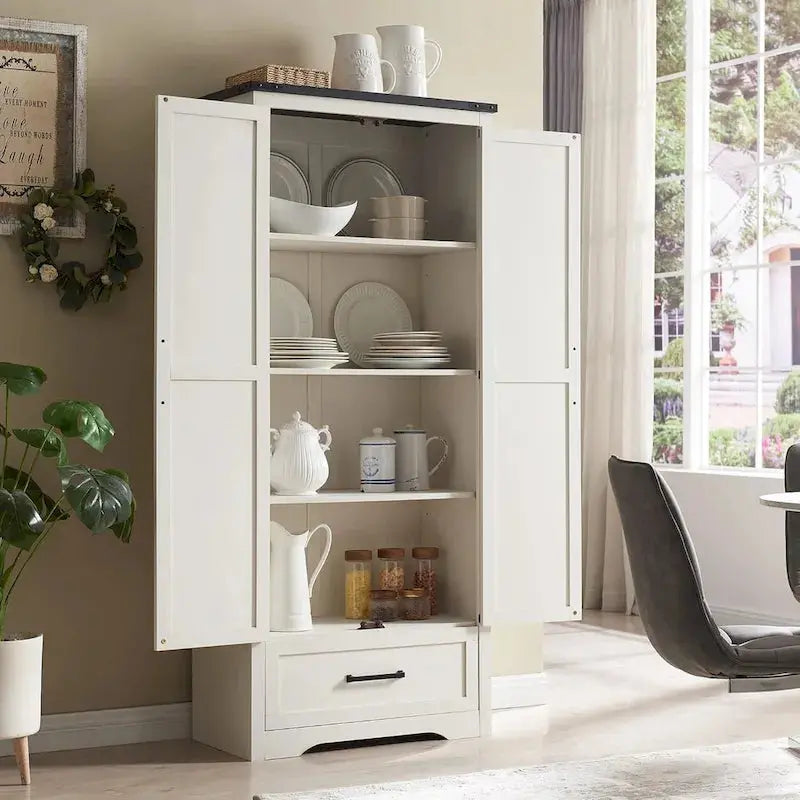 Rustic Farmhouse Pantry Cabinet with Wood Construction for Kitchen Storage