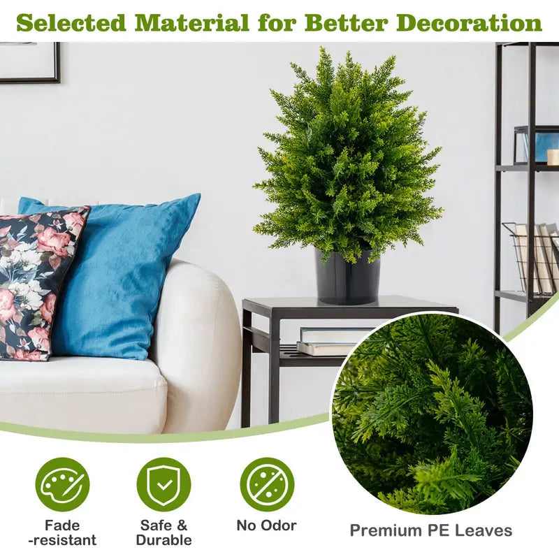 Set of Two 21.5-Inch Faux Potted Shrubs – Realistic Artificial Indoor/Outdoor Plants