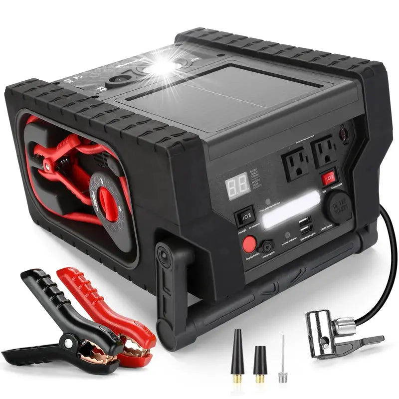 ZD-529 All-in-One Portable Power Station – 400W Inverter, 260 PSI Air Compressor, Jump Starter & 12V Charger with Dual AC/DC/USB Outputs