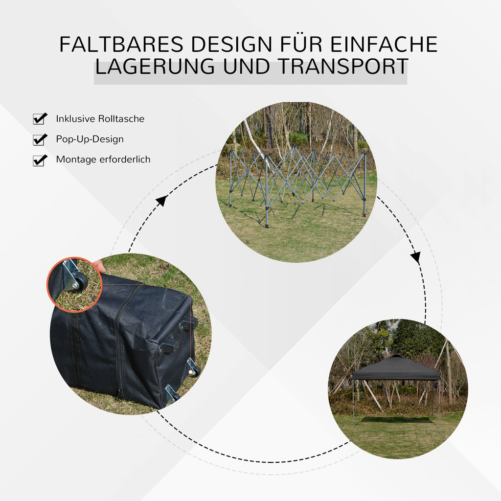 Outsunny Pavillon ca. 3x3m, wasserdicht Stabil Winterfest Pop-up Faltpavillon, UV Schutz, Faltbar Partyzelt, Gartenzelt mit Tasche, Gartenpavillon für Camping Garten, Schwarz