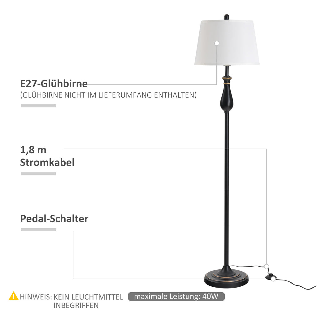 HOMCOM 3er-Lampenset 2 Tischlampe(ø30 x 62H cm) + 1 Stehlampe(ø38 x 158H cm)  Vintage, Schwarz+Weiß, Metall, PS, Polyester, Baumwolle E27 Lampensockel