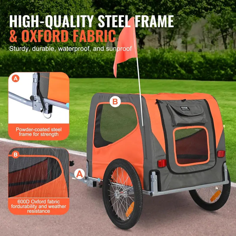 VEVOR Collapsible Dog Bike Trailer – 3 Weight-Capacity Options (66/88/100 lbs), Quick-Release Wheels & Safety Flag