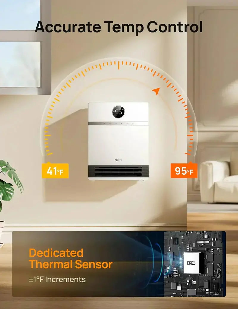 Wall-Mounted Smart Space Heater: Indoor Electric Heater with Adjustable Thermostat & Remote