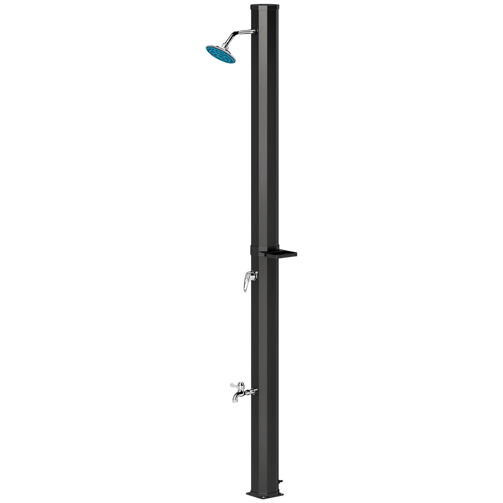 Outsunny Solardusche 35 Liter Solar Gartendusche mit Wasserhahn Duschkopf Handbrause seitliche Tablett, bis 55 °C Schwarz