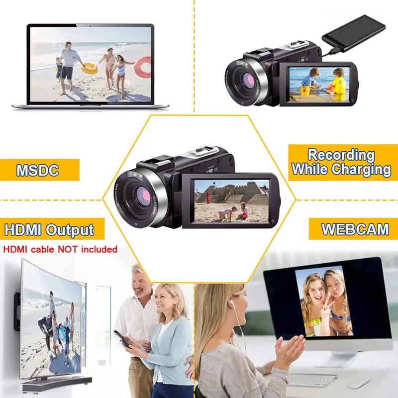 Yixinxin Digital Video Camera Camcorder Full HD 2.7K 30FPS 30MP IR Night Vision