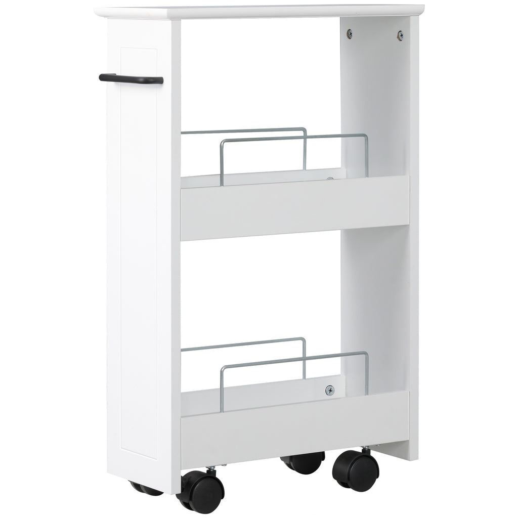 kleankin Vielseitiger platzsparender Küchenwagen aus MDF-Holz und Rädern, 42,5x20,3x66,7cm, Weiß