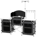 Outsunny Faltbare Campingküche mit 3 Ebenen, 5 Innenregalen und 4 Haken, 172x48x119 cm, Schwarz